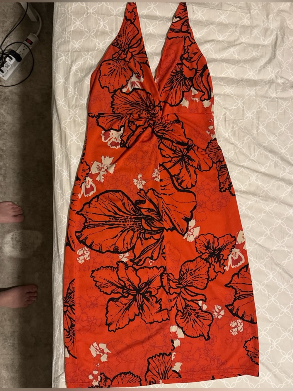 Laundry By Shelli Segal Orange Floral Backless Halter Dress